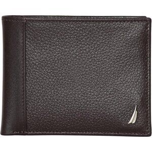 Nautica Men's Bifold Leather Wallet Brown RFID Blocking ID Window Card Slots